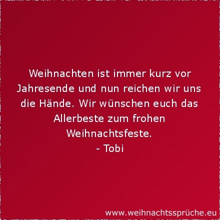 Weihnachten ist immer kurz vor Jahresende und nun reichen wir uns die Hände. Wir wünschen euch das Allerbeste zum frohen Weihnachtsfeste.